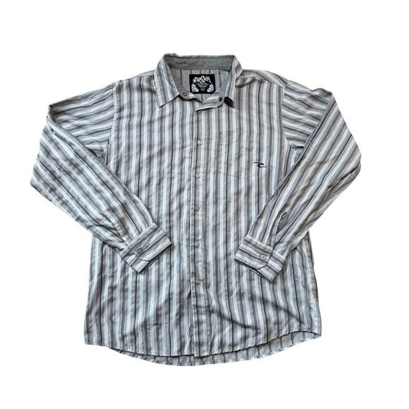 RIP CURL Button Down Long sleeve Shirt, Blue, size, Large, Cotton Blend, striped - Picture 1 of 8